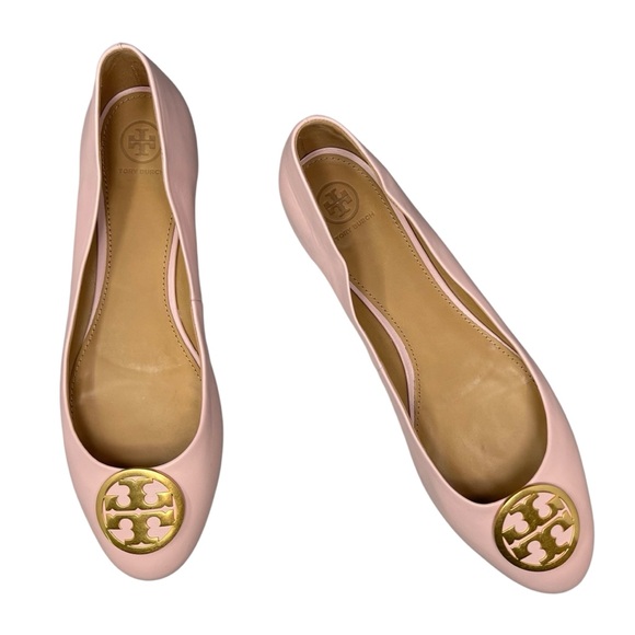 Tory Burch Shoes - Tory Burch Benton Ballet Flats Size 12 Sea Shell Pink Leather Gold Logo Emblem